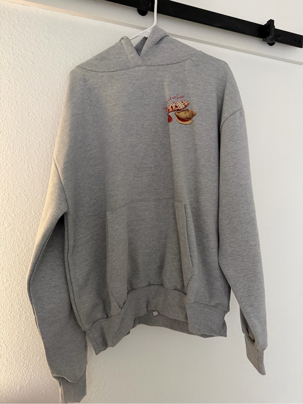 Classic Gray Pullover Hoodie with Small Embroidered Graphic
